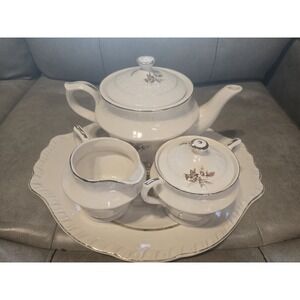 American Limoges Sundale R-132 6pc Porcelain Tea Set 22K Gold Floral Oval